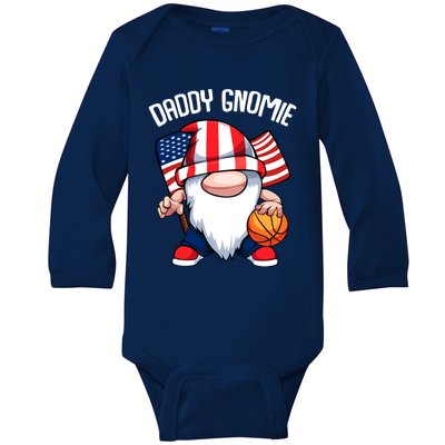 Basketball Daddy Gnome 4th Of July American Memorial Day Cool Gift Baby Long Sleeve Bodysuit