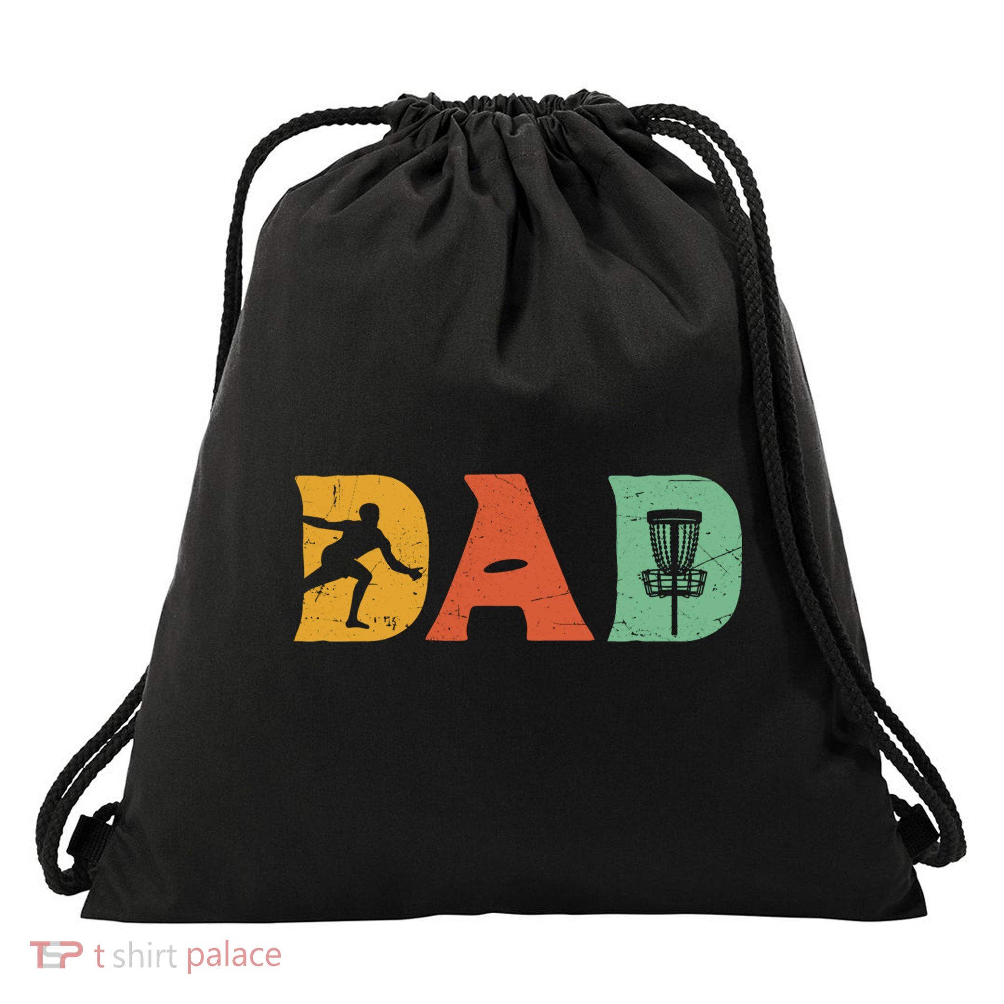 Best Disc Golf Dad Retro Fathers Day For Men Dad Sports Drawstring Bag