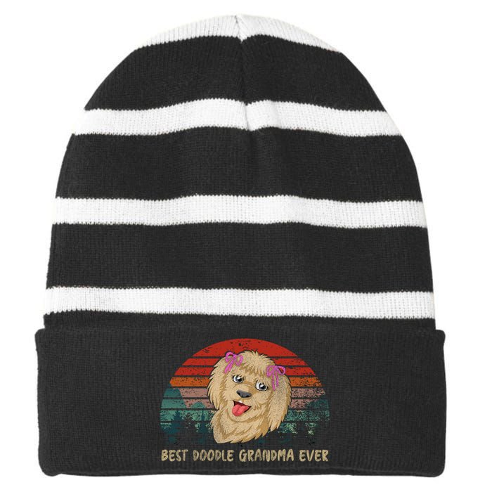 Best Doodle Grandma Ever Striped Beanie with Solid Band