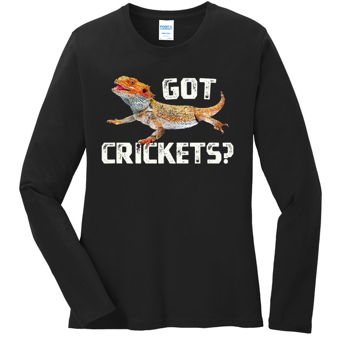 Bearded Dragon Got Crickets Funny Pet Lizard Lover Ladies Long Sleeve Shirt