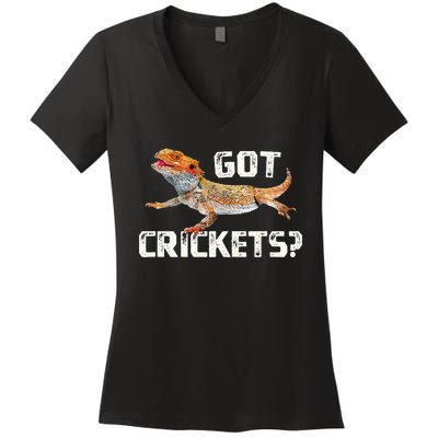 Bearded Dragon Got Crickets Funny Pet Lizard Lover Women's V-Neck T-Shirt