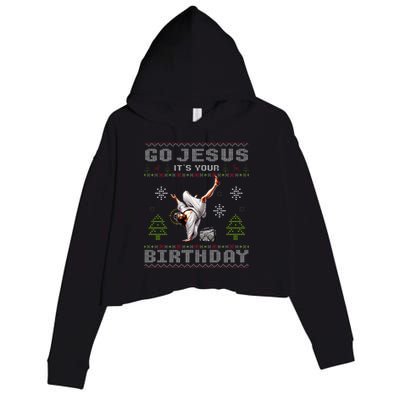 Break Dance Go Jesus It's Your Birthday Merry Christmas   Crop Fleece Hoodie