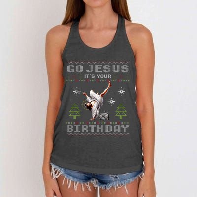 Break Dance Go Jesus It's Your Birthday Merry Christmas   Women's Knotted Racerback Tank