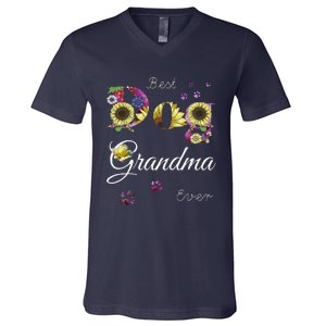 Best Dog Grandma Ever Sunflower Floral Dog Lover Mothers Day V-Neck T-Shirt