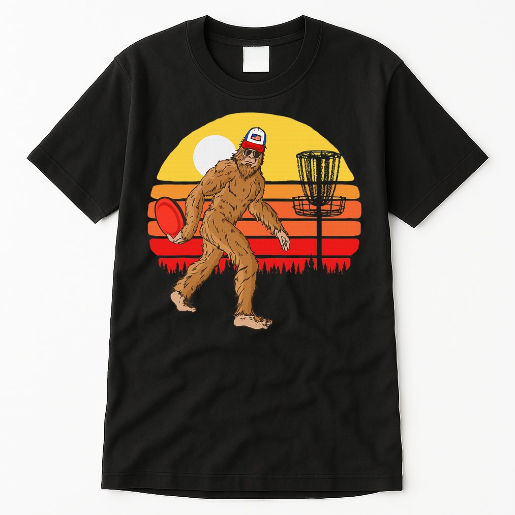 Bigfoot Disc Golf Cryptid Sasquatch Disc Golfer Tall T-Shirt