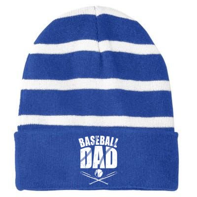 Baseball Dad Great Gift Striped Beanie with Solid Band