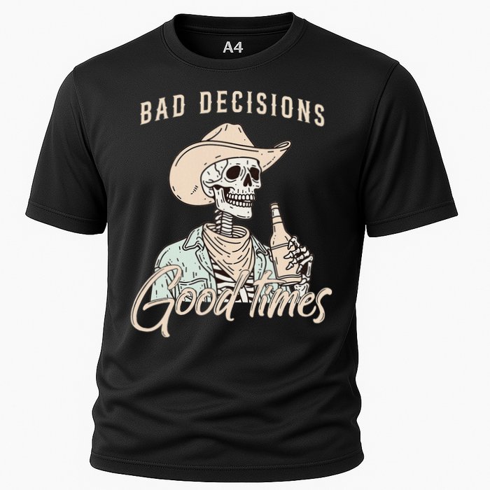 Bad Decisions Good Times Skeleton Cowboy Cooling Performance Crew T-Shirt