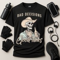 Bad Decisions Good Times Skeleton Cowboy Cooling Performance Crew T-Shirt