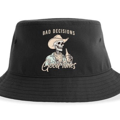 Bad Decisions Good Times Skeleton Cowboy Sustainable Bucket Hat