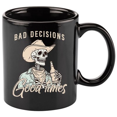 Bad Decisions Good Times Skeleton Cowboy 11oz C Handle Ceramic Mug