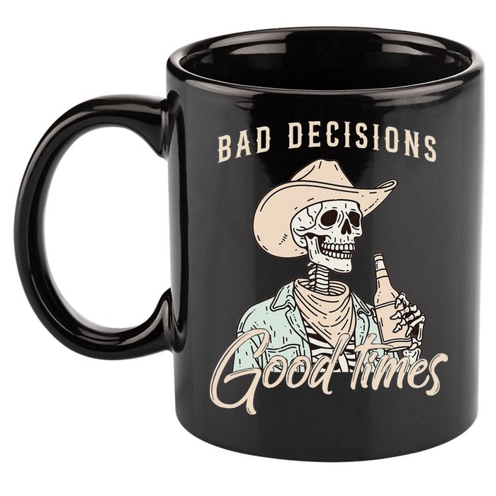 Bad Decisions Good Times Skeleton Cowboy 11oz C Handle Ceramic Mug