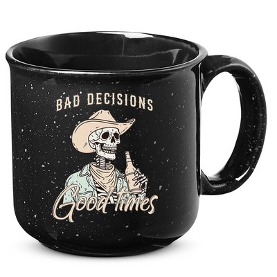 Bad Decisions Good Times Skeleton Cowboy 15oz Campfire Ceramic Mug