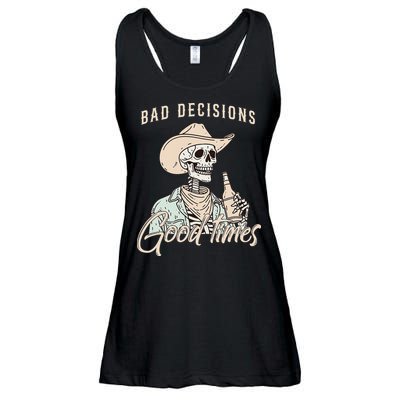 Bad Decisions Good Times Skeleton Cowboy Ladies Essential Flowy Tank