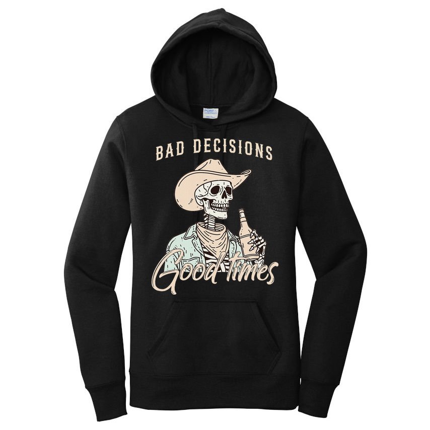 Bad Decisions Good Times Skeleton Cowboy Women's Pullover Hoodie