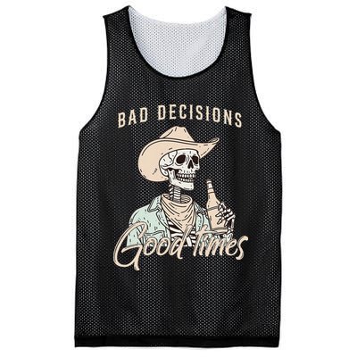 Bad Decisions Good Times Skeleton Cowboy Mesh Reversible Basketball Jersey Tank