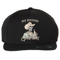 Bad Decisions Good Times Skeleton Cowboy Wool Snapback Cap