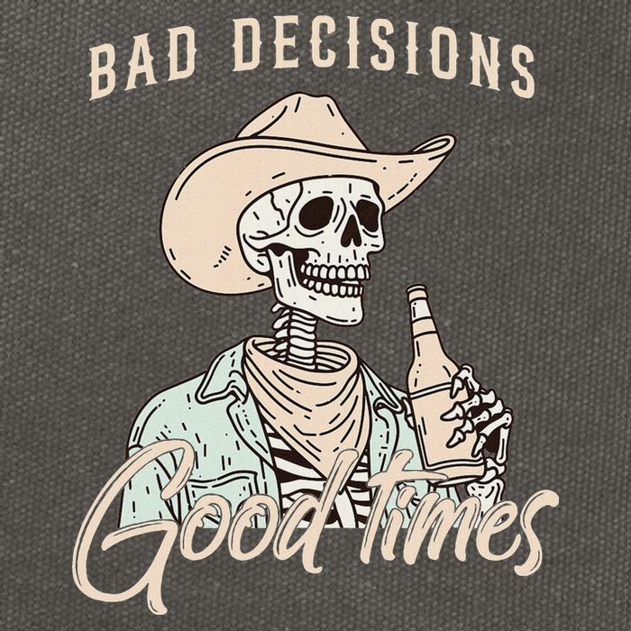 Bad Decisions Good Times Skeleton Cowboy Cotton Canvas Backpack