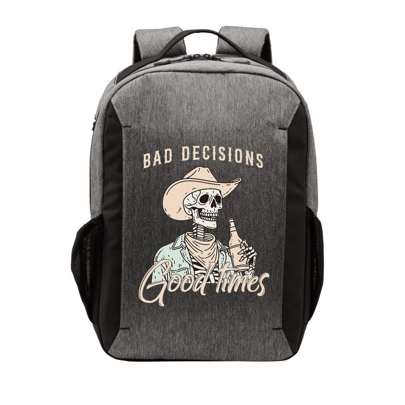 Bad Decisions Good Times Skeleton Cowboy Vector Backpack