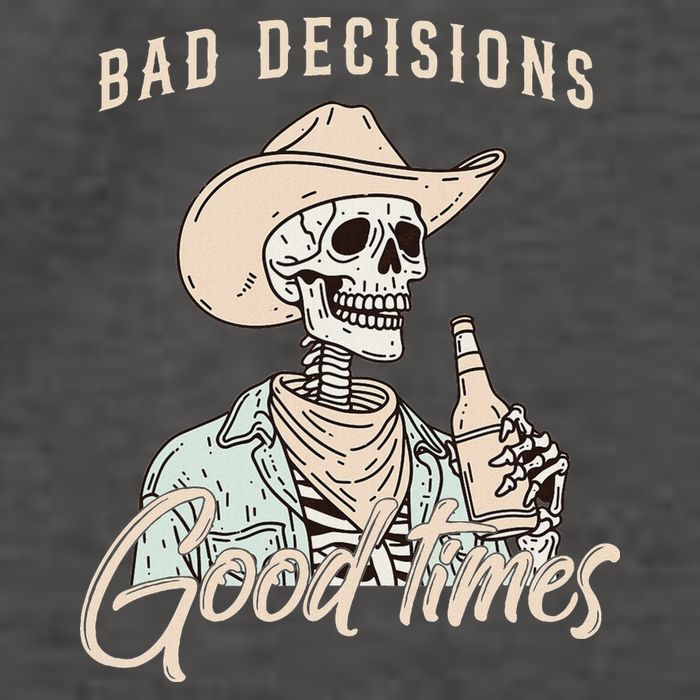 Bad Decisions Good Times Skeleton Cowboy Vector Backpack