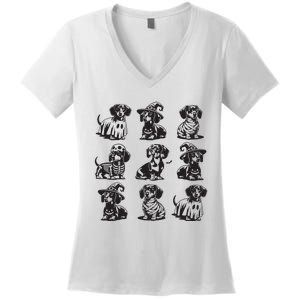 Boo Dachshund Halloween Spooky Dog Wiener Halloween Costume Women's V-Neck T-Shirt