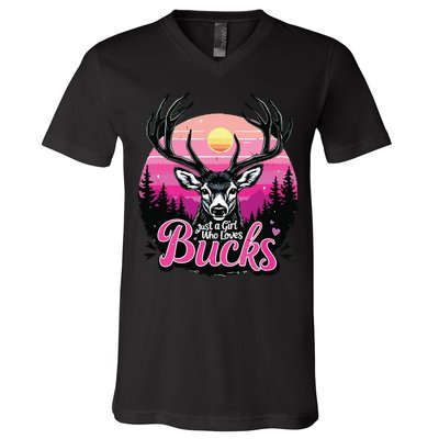 Buck Deer Hunting Hunter Girl Vintage Hunt V-Neck T-Shirt
