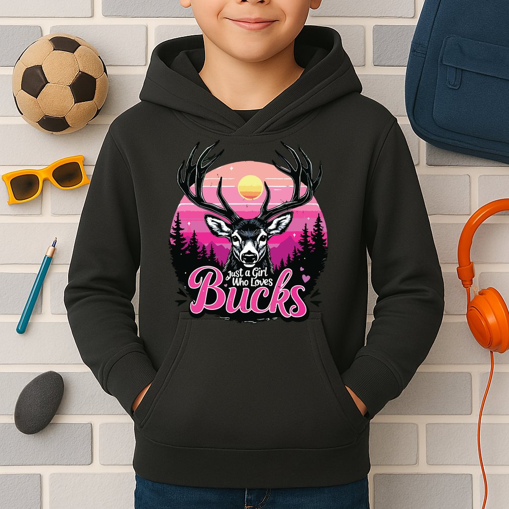 Buck Deer Hunting Hunter Girl Vintage Hunt Kids Hoodie