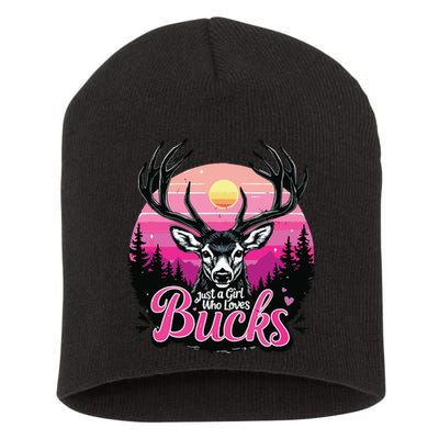 Buck Deer Hunting Hunter Girl Vintage Hunt Short Acrylic Beanie