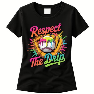 Baseball Drip Home Plate Ice Cream Respect The Drip Womens T-Shirt