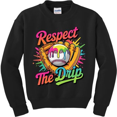Baseball Drip Home Plate Ice Cream Respect The Drip Kids Sweatshirt