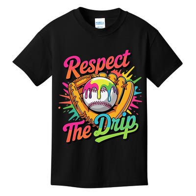 Baseball Drip Home Plate Ice Cream Respect The Drip Kids T-Shirt