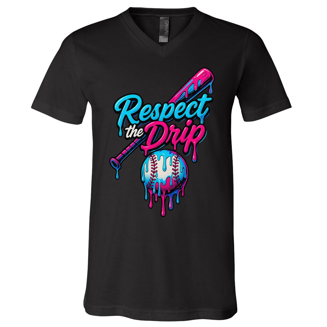 Baseball Drip Home Plate Sports Respect The Drip V-Neck T-Shirt