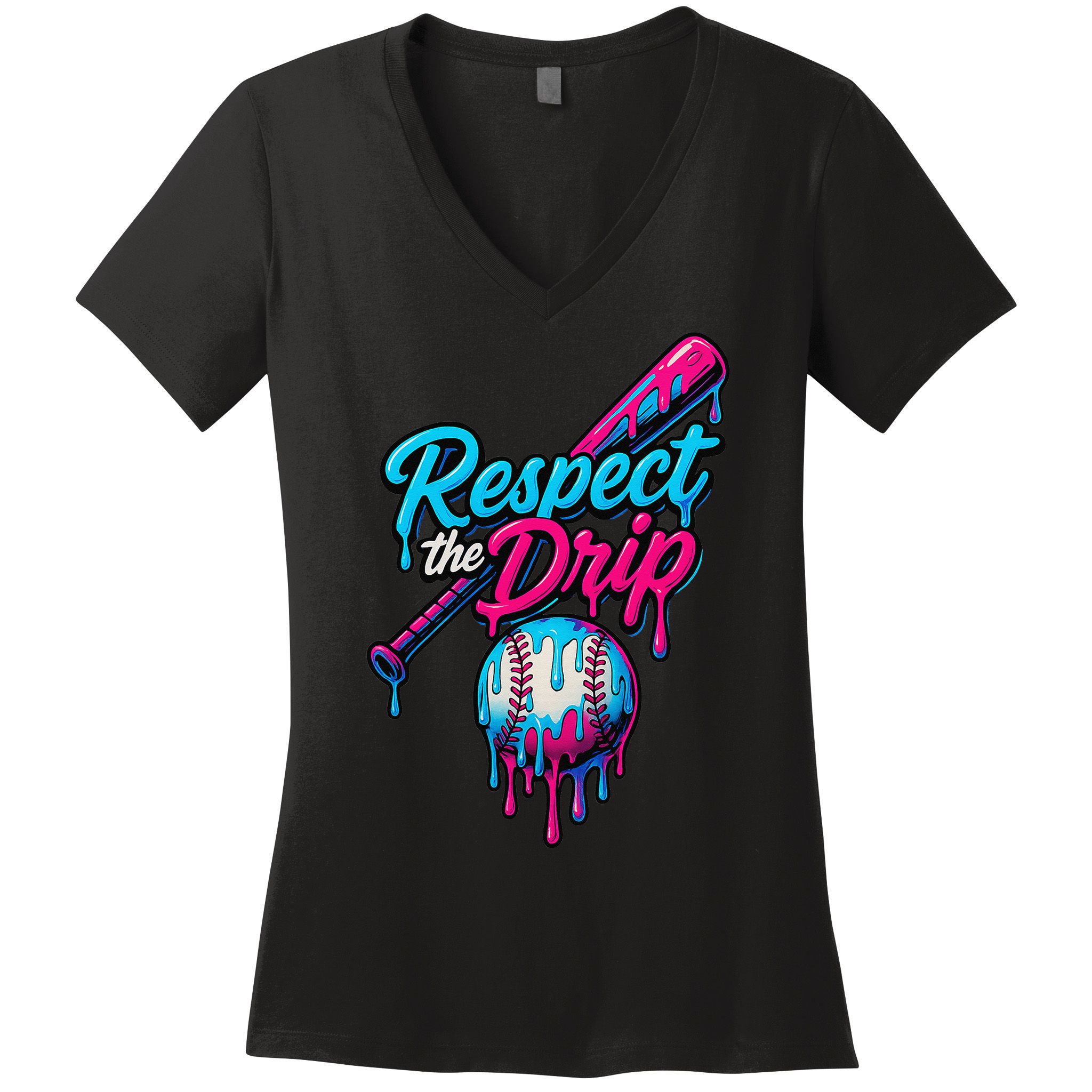 Baseball Drip Home Plate Sports Respect The Drip Women's V-Neck T-Shirt