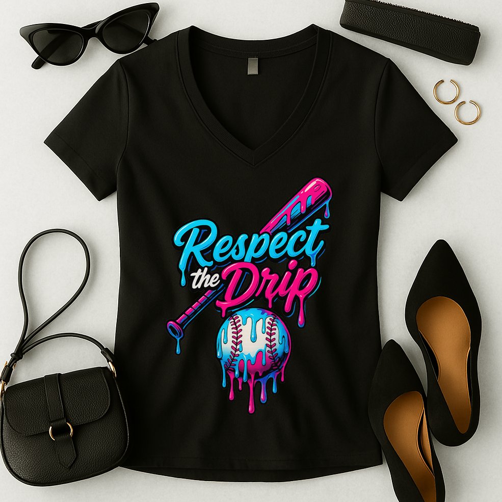 Baseball Drip Home Plate Sports Respect The Drip Women's V-Neck T-Shirt