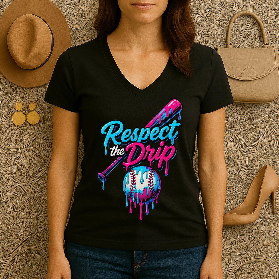 Baseball Drip Home Plate Sports Respect The Drip Women's V-Neck T-Shirt