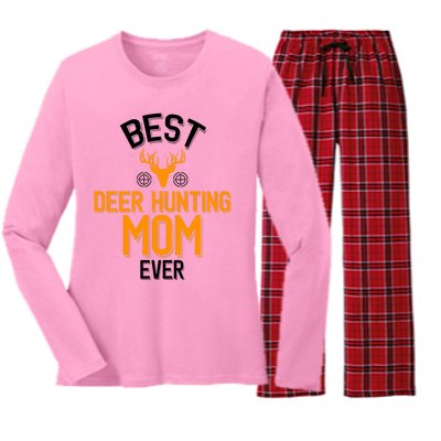 Best Deer Hunting Mom Ever Cute Deer Hunting Great Gift Women's Long Sleeve Flannel Pajama Set 