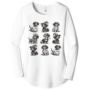 Boo Dachshund Halloween Spooky Dog Wiener Halloween Costume Women's Perfect Tri Tunic Long Sleeve Shirt