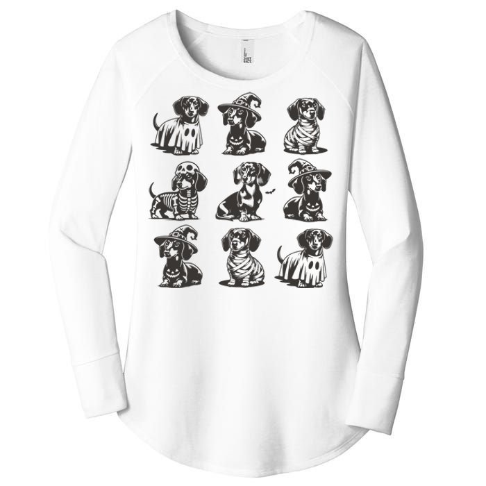 Boo Dachshund Halloween Spooky Dog Wiener Halloween Costume Women's Perfect Tri Tunic Long Sleeve Shirt