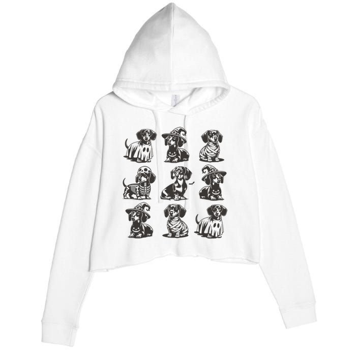 Boo Dachshund Halloween Spooky Dog Wiener Halloween Costume Crop Fleece Hoodie