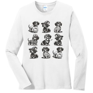 Boo Dachshund Halloween Spooky Dog Wiener Halloween Costume Ladies Long Sleeve Shirt