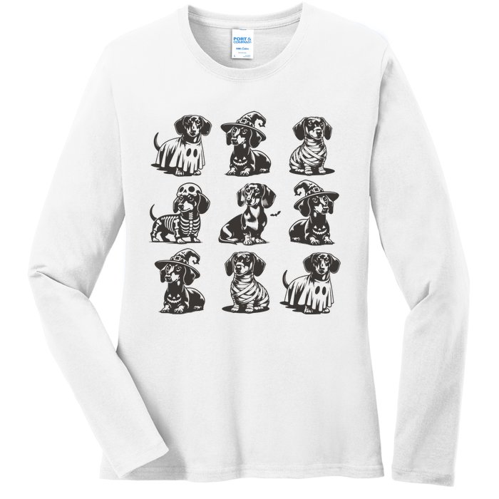 Boo Dachshund Halloween Spooky Dog Wiener Halloween Costume Ladies Long Sleeve Shirt