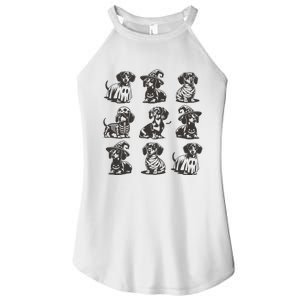 Boo Dachshund Halloween Spooky Dog Wiener Halloween Costume Women's Perfect Tri Rocker Tank