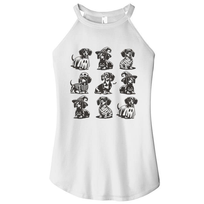 Boo Dachshund Halloween Spooky Dog Wiener Halloween Costume Women's Perfect Tri Rocker Tank