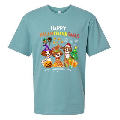 Beagle Dog Halloween Merry Christmas Happy Hallothanksmas Gift Sueded Cloud Jersey T-Shirt