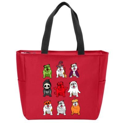 Bulldogs Dog Halloween Funny Bulldogs Costume Ghost Monster Zip Tote Bag