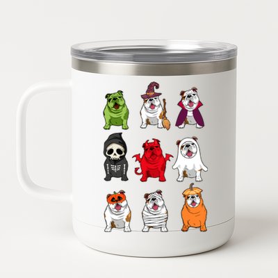 Bulldogs Dog Halloween Funny Bulldogs Costume Ghost Monster 12 oz Stainless Steel Tumbler Cup