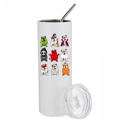 Bulldogs Dog Halloween Funny Bulldogs Costume Ghost Monster Stainless Steel Tumbler