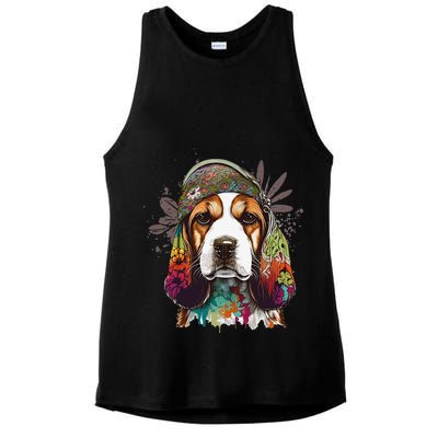 Beagle Dog Hippie Funny dog lovers Ladies PosiCharge Tri-Blend Wicking Tank