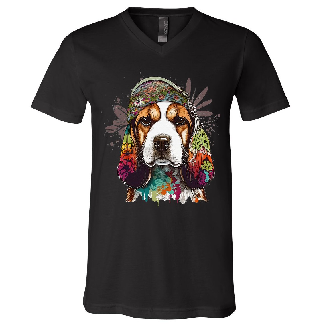 Beagle Dog Hippie Funny dog lovers V-Neck T-Shirt