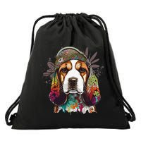 Beagle Dog Hippie Funny dog lovers Drawstring Bag