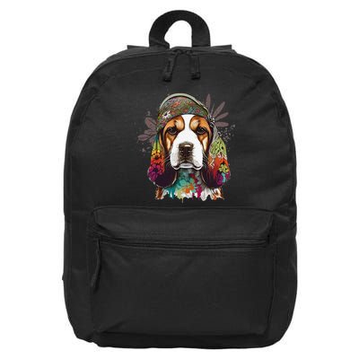 Beagle Dog Hippie Funny dog lovers 16 in Basic Backpack